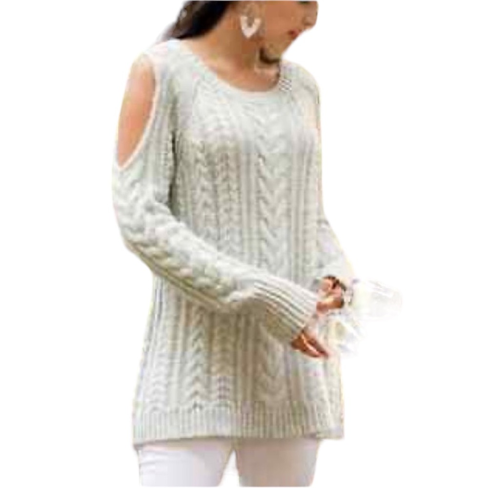 Soft Surroundings Cold Shoulder Cable Knit Sweater